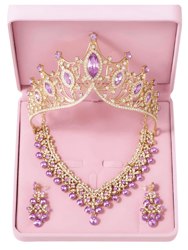 Women's Crown 3-Piece Set of Artificial Crystal Sweet Birthday Jewelry, Drestiny, Sets, Jewelry Sets, Crowns, Tiaras, Necklaces, Earrings, United States, USA, Canada, Australia New Zealand, United Kingdom, UK, Black, White, Gold, Silver, Green, Red, Pink, Blue, Purple, Champagne, tiara necklace and earring set, bridal jewelry set tiara, prom jewelry set tiara, wedding jewelry set tiara necklace earrings, shopdrestiny.com